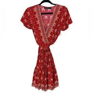 Zesica Small Chic Red Paisley Wrap Mini Dress